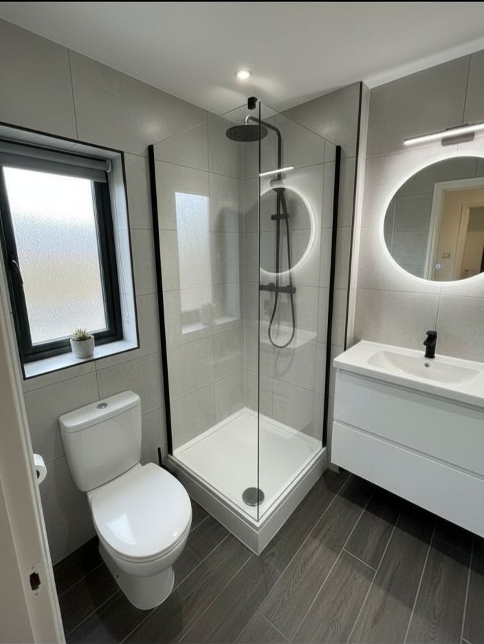 From cramped and dated to clean, modern, and built to last.This full bathroom transformation max